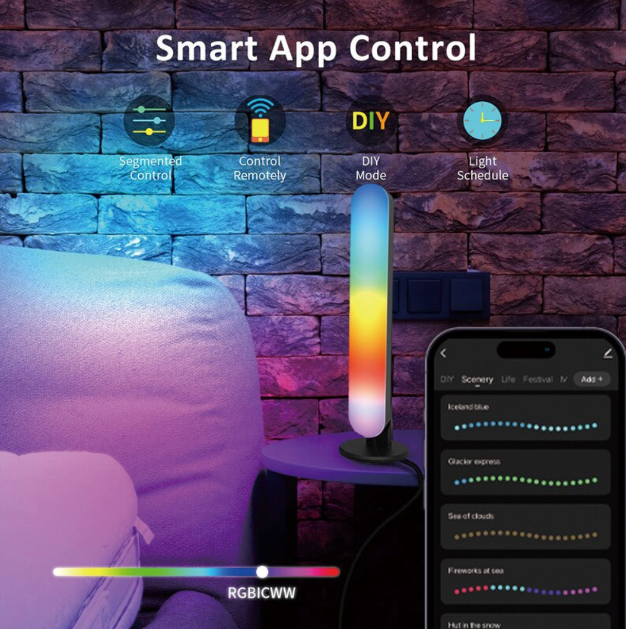 Lumină Ambientală Inteligentă – Atmosferă colorată, Control la Distanță