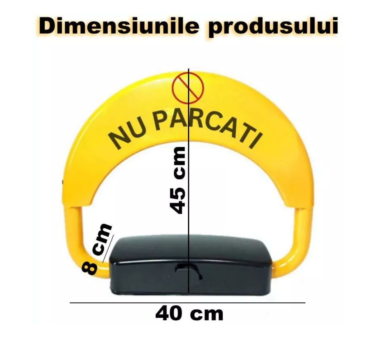 Blocator Parcare Automat cu Acumulator, Telecomandă, Alarmă, Anti-Furt, Suport 5 Tone, IP67, Negru/Galben