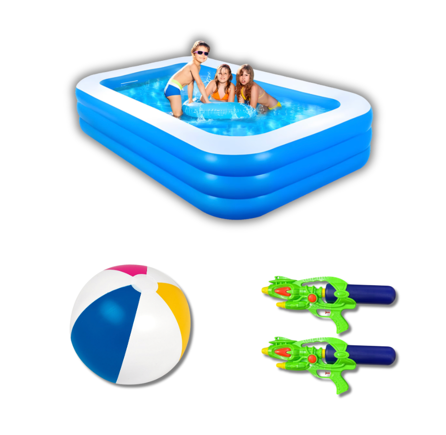 Pachet Vara: Piscina Gonflabila + 2 Pistoale Apa + Minge de Plaja, 150x105x55cm