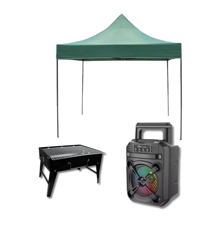 Pachet Promo Outdoor: Pavilion Verde + Boxă Portabilă Bluetooth 300W + Grătar Portabil