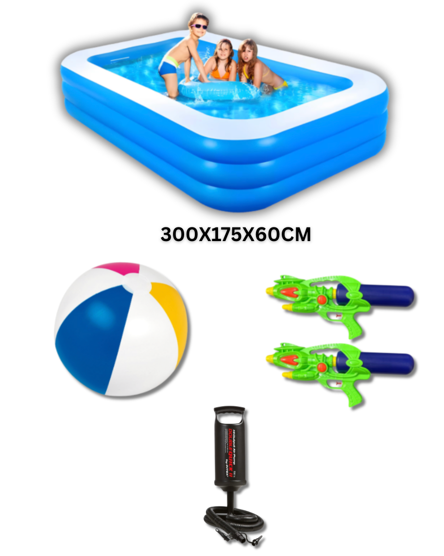 Pachet Vara: Piscina Gonflabila 300X175X60cm + Pompa Aer+ 2 Pistoale Apa + Minge de Plaja