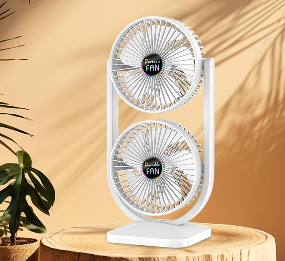 Ventilator de Birou cu Capete Duble Rotative – Compact, Puternic și Silențios