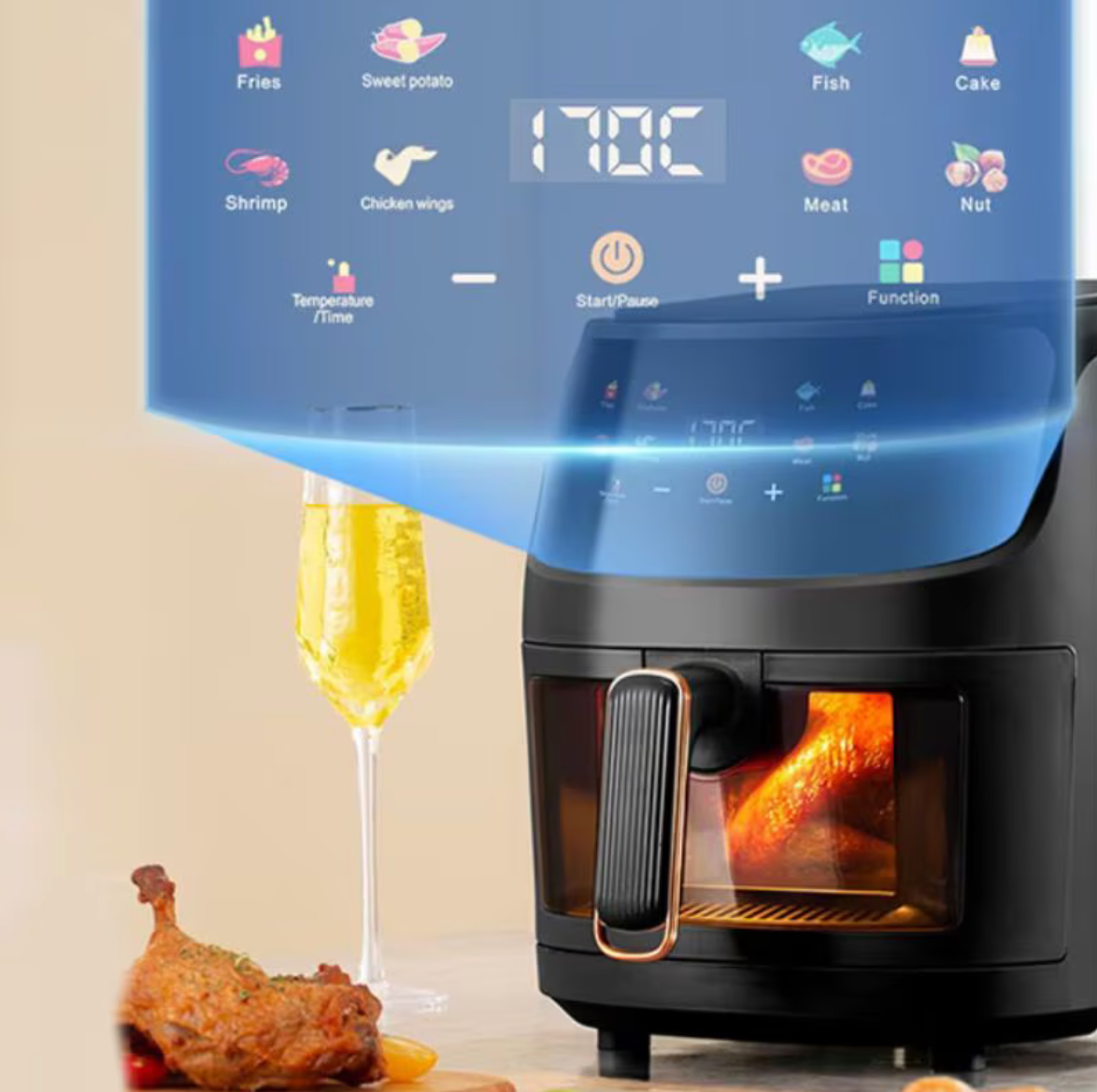 Friteuză cu Aer Cald Digitală 8L, 2400W – Gătit Sănătos și Rapid Fără Ulei