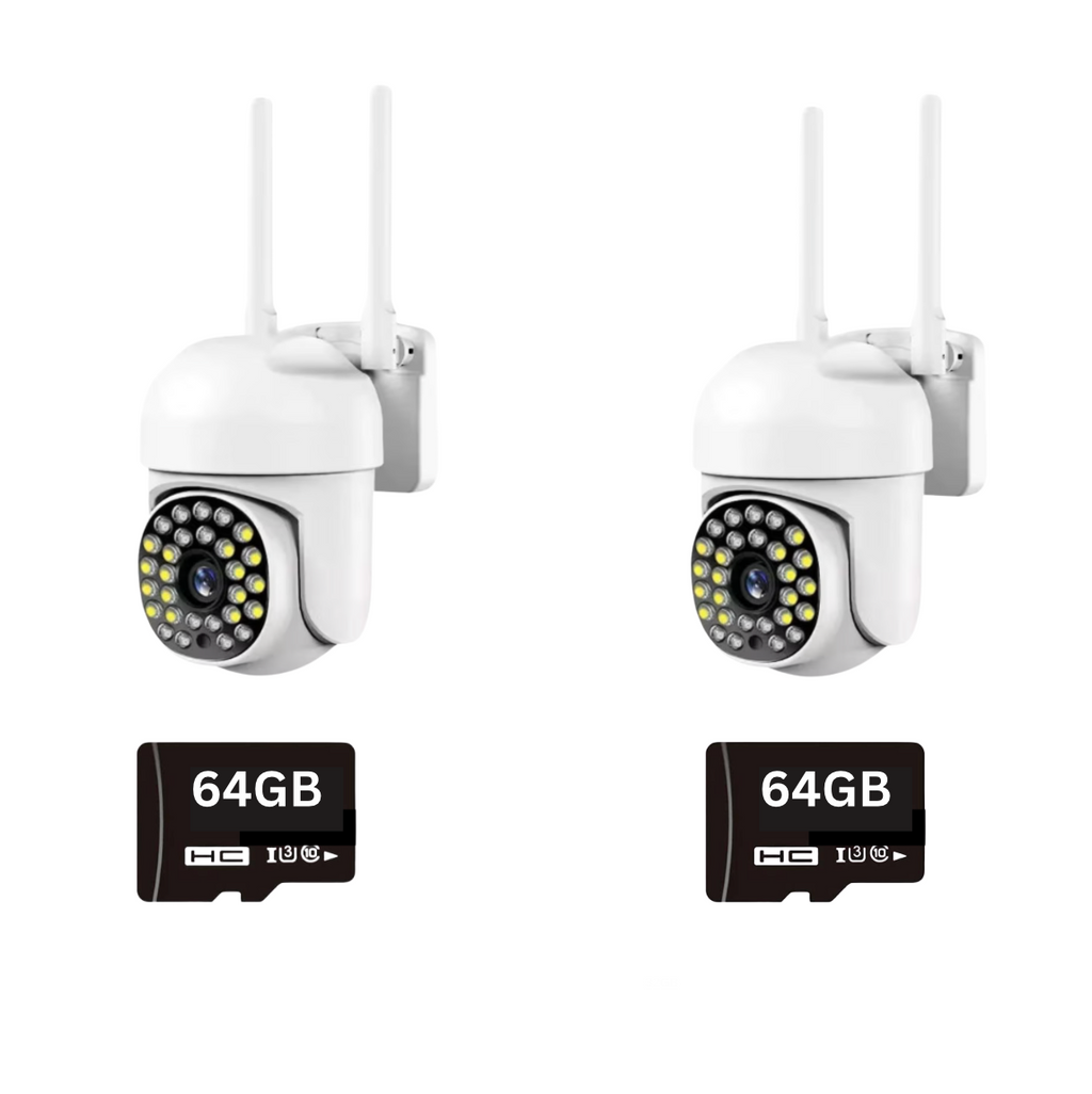 Pachet Promo: 2X Cameră Supraveghere Jortan, Wireless Exterior/Interior – Full HD + 2 Carduri MICRO SD 64GB