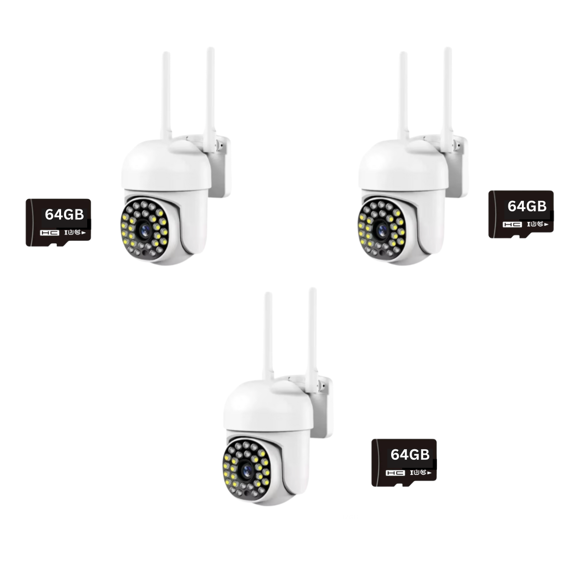 Pachet Promo: 3X Cameră Supraveghere Wireless Exterior/Interior – Full HD + 3 Carduri MICRO SD 64GB