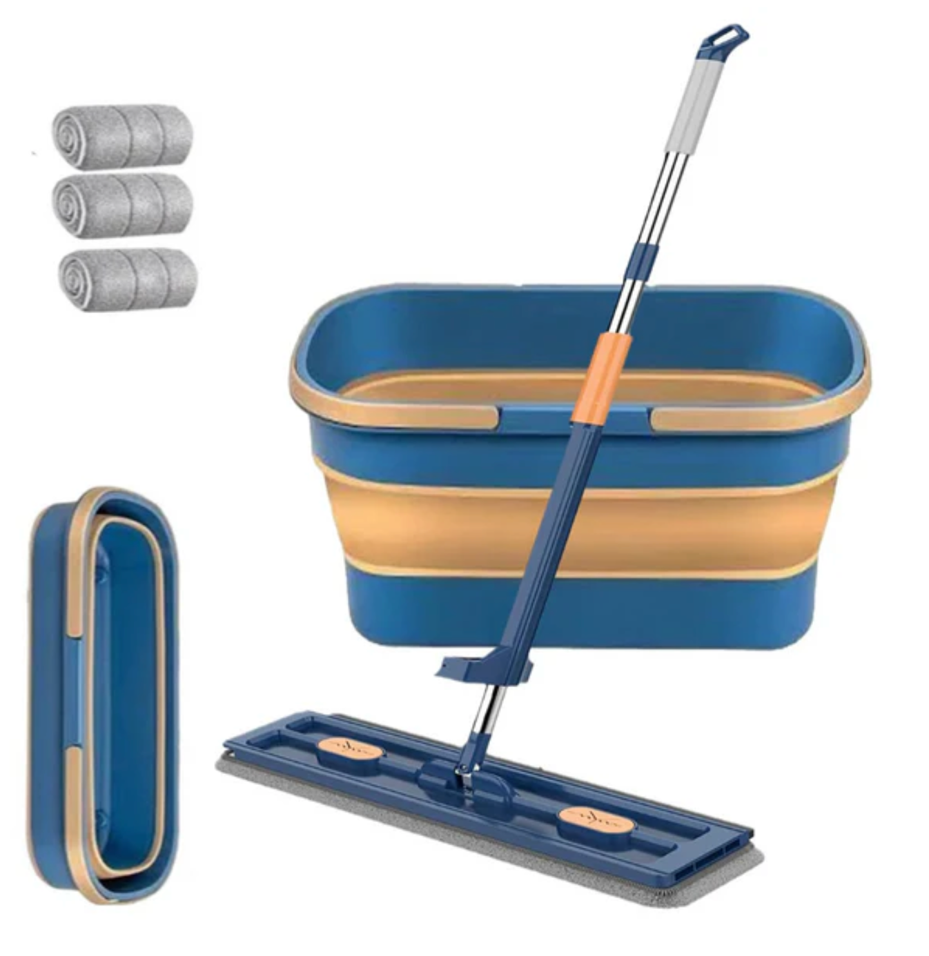 Mop Multifuncțional cu Mâner Inoxidabil, 3 Lavete și Găleată CADOU– Curățare Umedă și Uscată, Cap Rotativ 360°