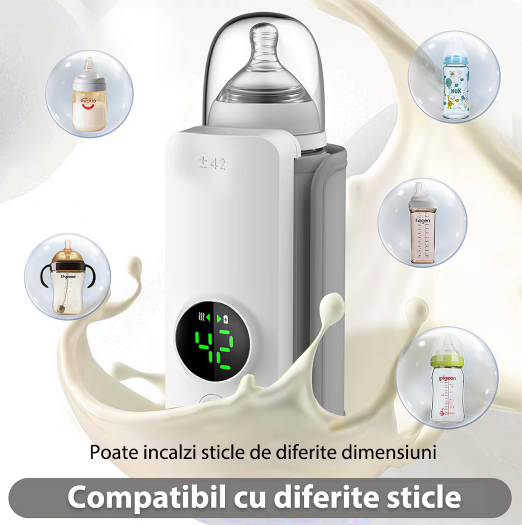 Încălzitor Portabil pentru Sticle cu Baterie 6000mAh – Control Termic Inteligent, Afișaj LCD, 6 Niveluri de Temperatură