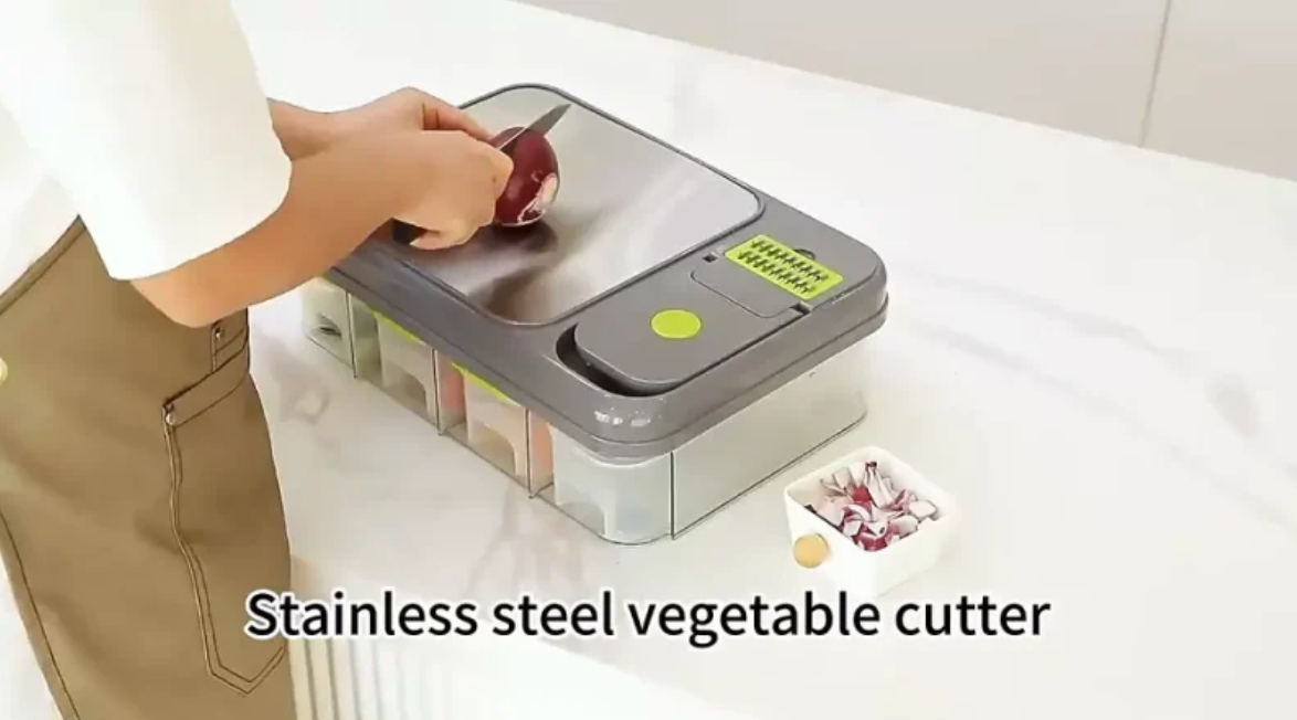 Tocător Multifuncțional 18-în-1 pentru Legume & Fructe – Cu Lame din Inox și Recipiente de Depozitare