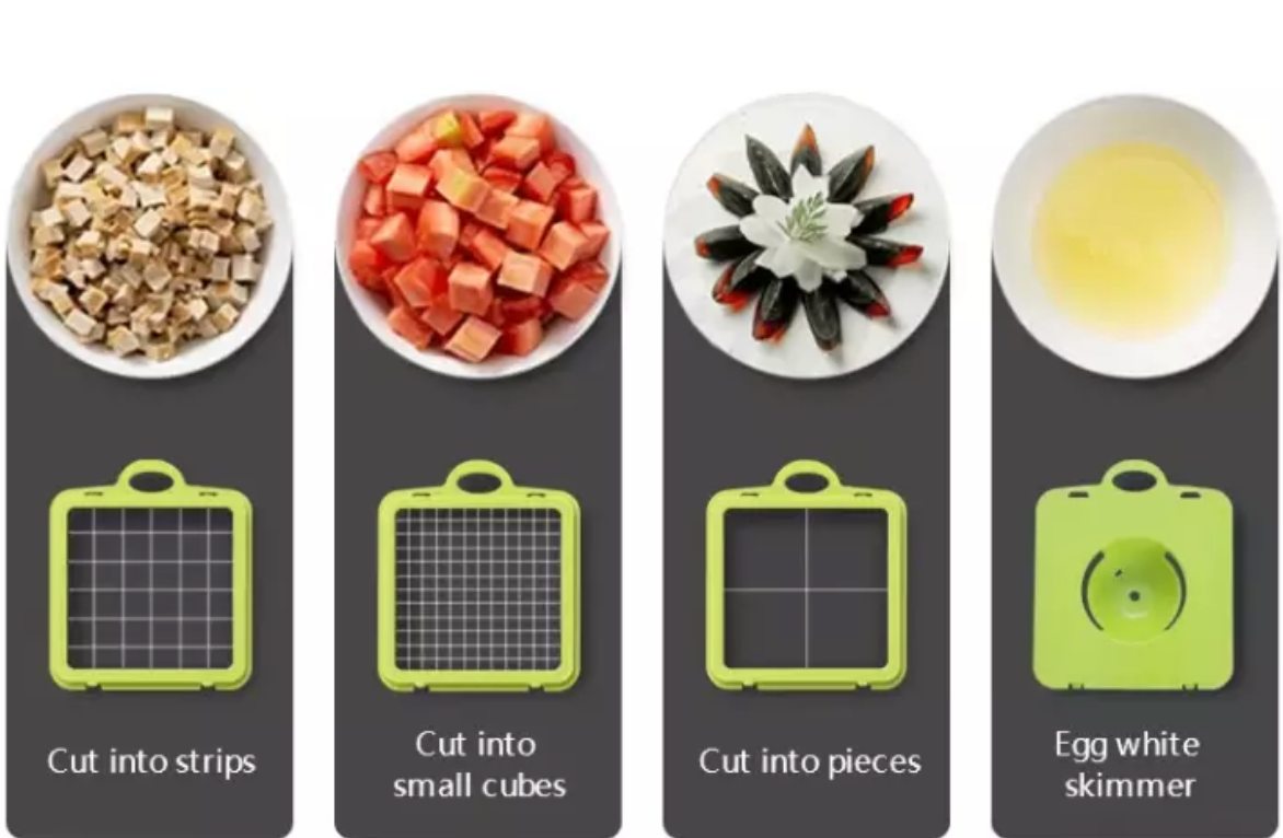 Tocător Multifuncțional 18-în-1 pentru Legume & Fructe – Cu Lame din Inox și Recipiente de Depozitare