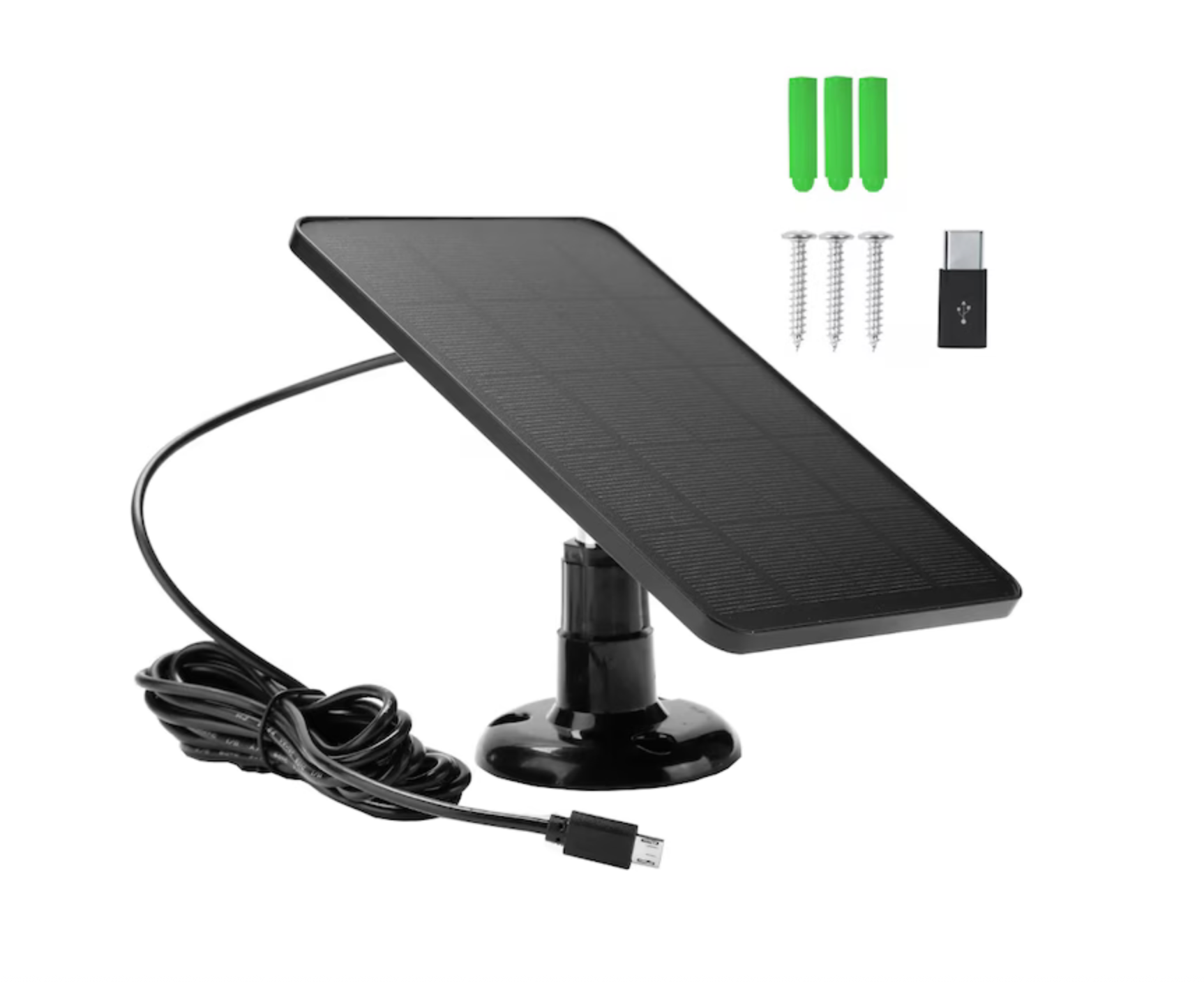 Mini Panou Solar Portabil 10W, 5V – cu Conector micro-USB & Adaptor Tip-C, Cablu 3m, Negru