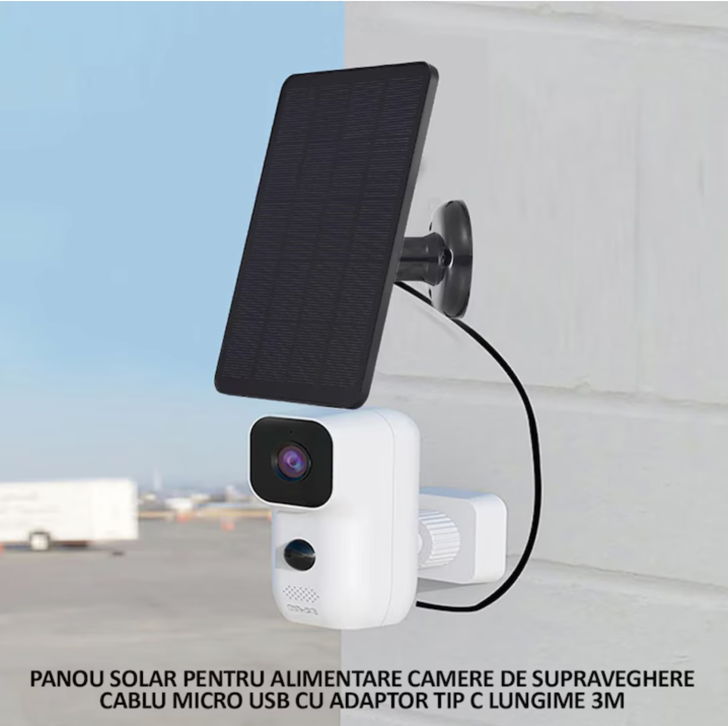 Mini Panou Solar Portabil 10W, 5V – cu Conector micro-USB & Adaptor Tip-C, Cablu 3m, Negru
