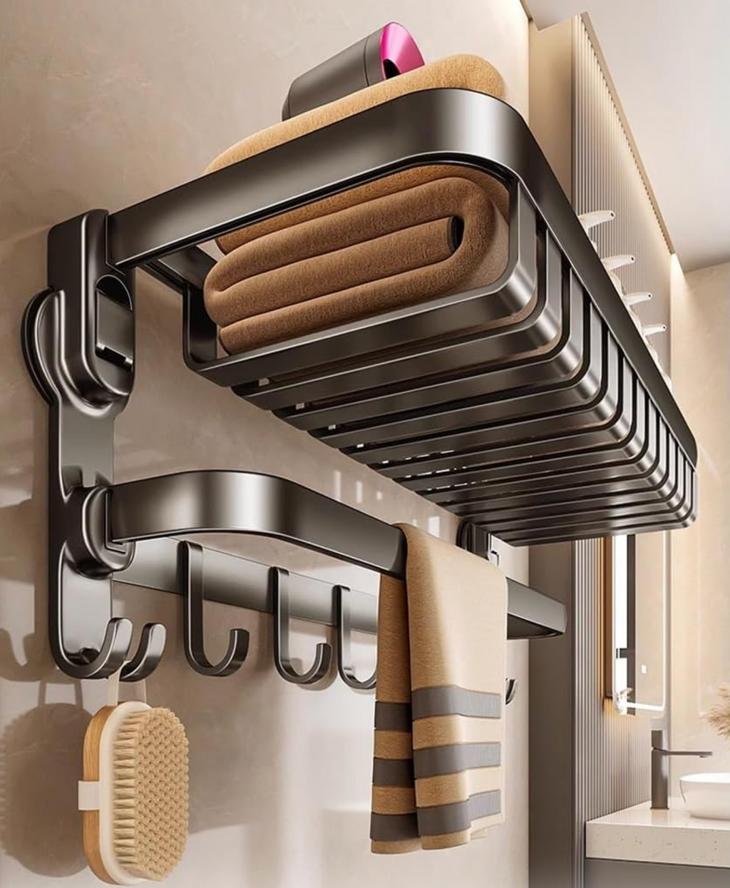 Suport Rabatabil pentru Prosoape – Inox Gri, Antirugină, Elegant și Spațios
