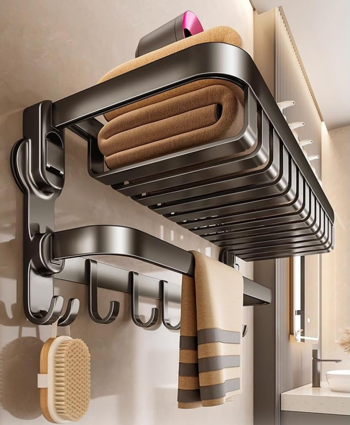 Suport Rabatabil pentru Prosoape – Inox Gri, Antirugină, Elegant și Spațios