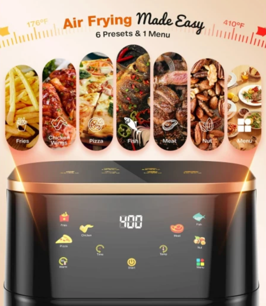 Friteuză cu Aer Cald (Airfryer) 10L, 2400W – Gătit Sănătos, Rapid și Crocant, Fără Ulei