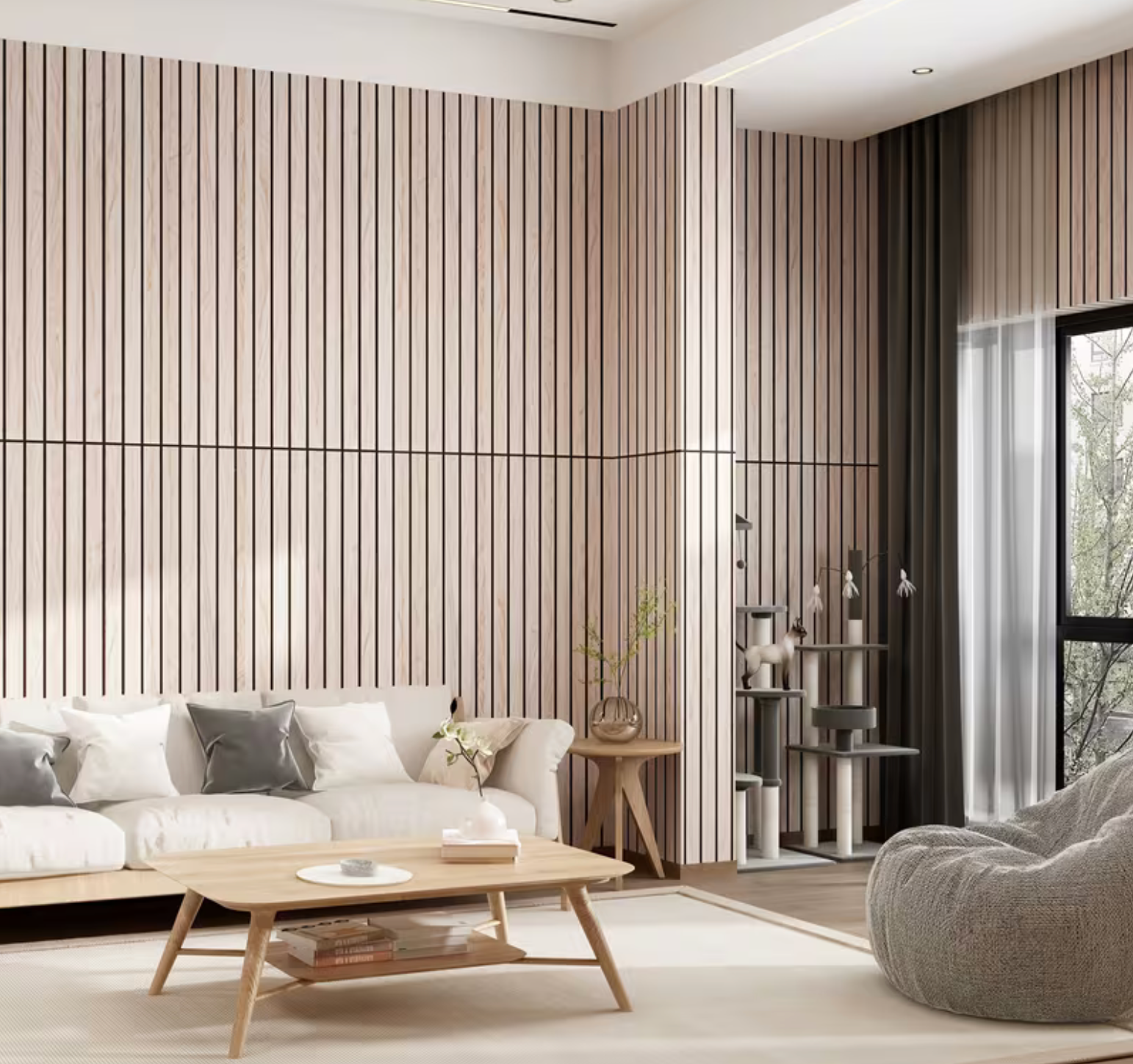 Panou Decorativ Tip Riflaj 3D – Rolă Mare 300x40 cm, Textură Lemn, Ușor de Montat
