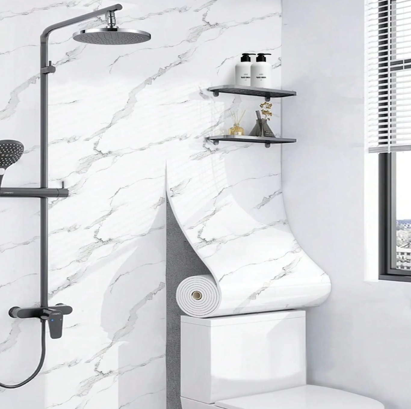 Rola Tapet 3D Autoadeziv, Model Imitatie Marmura Alba 3D