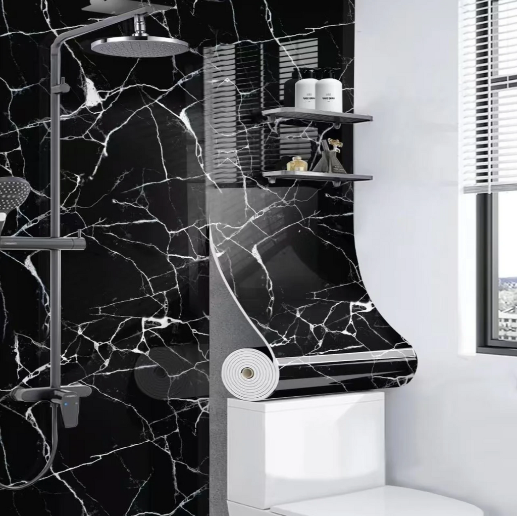 Rola Tapet 3D Autoadeziv, Model Imitatie Marmura Neagra 3D