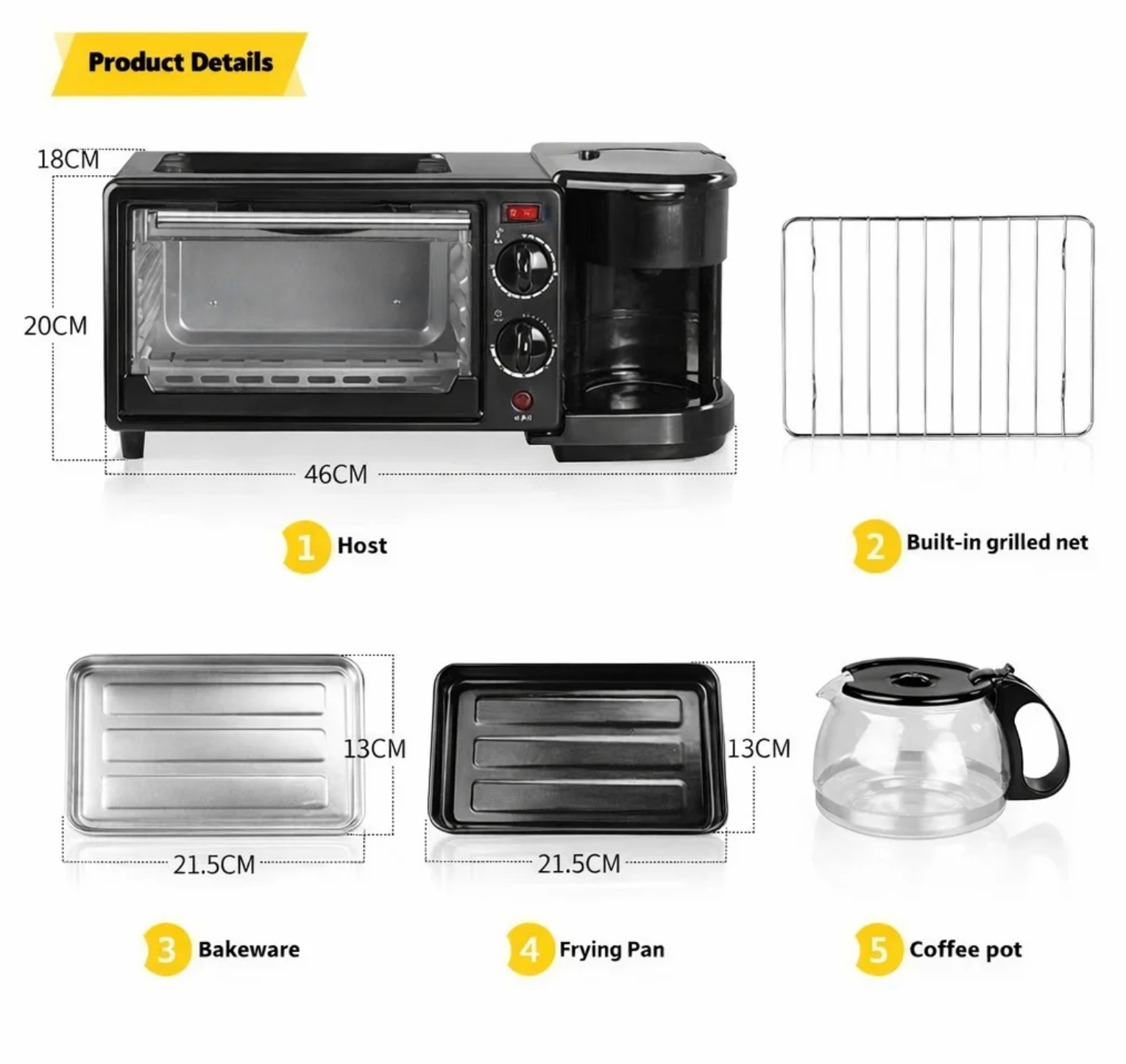 Cuptor Electric 3 în 1 cu Cafetieră Integrată, Grill și Timer – 2000W