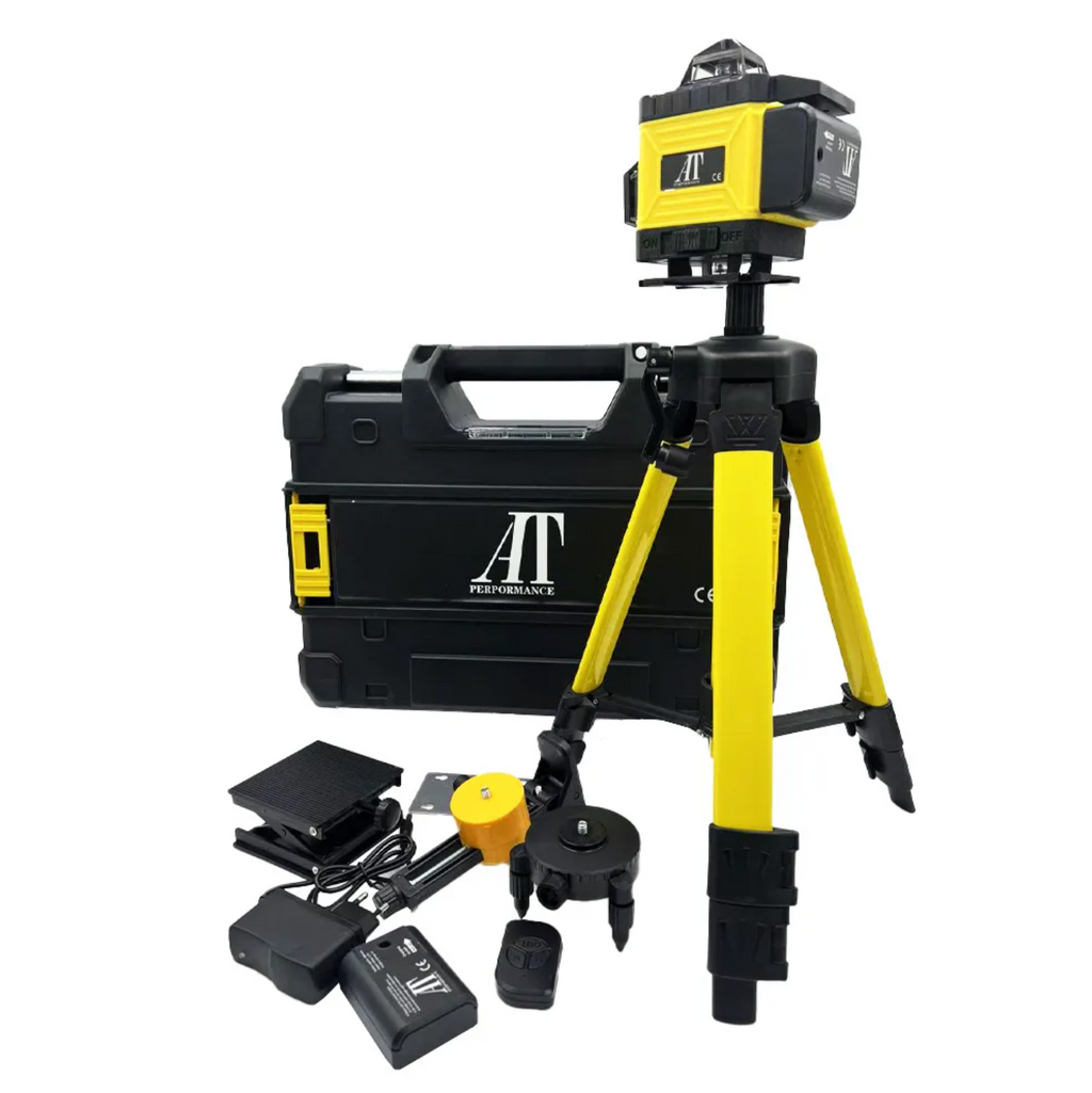 Nivela Laser 4D cu 16 Linii, AT PERFORMANCE®, 360°, Platforma de Ridicare, cu Autonivelare, Telecomanda, Lumina Verde, Trepied 150 cm, Negru/Galben