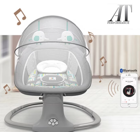Leagan copii, Balansoar copii 3 in 1, Electric, cu Plasa Tantari, Perna Detasabila, Jucarii, USB, Bluetooth, Telecomanda, 0-3 ani