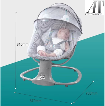 Leagan copii, Balansoar copii 3 in 1, Electric, cu Plasa Tantari, Perna Detasabila, Jucarii, USB, Bluetooth, Telecomanda, 0-3 ani