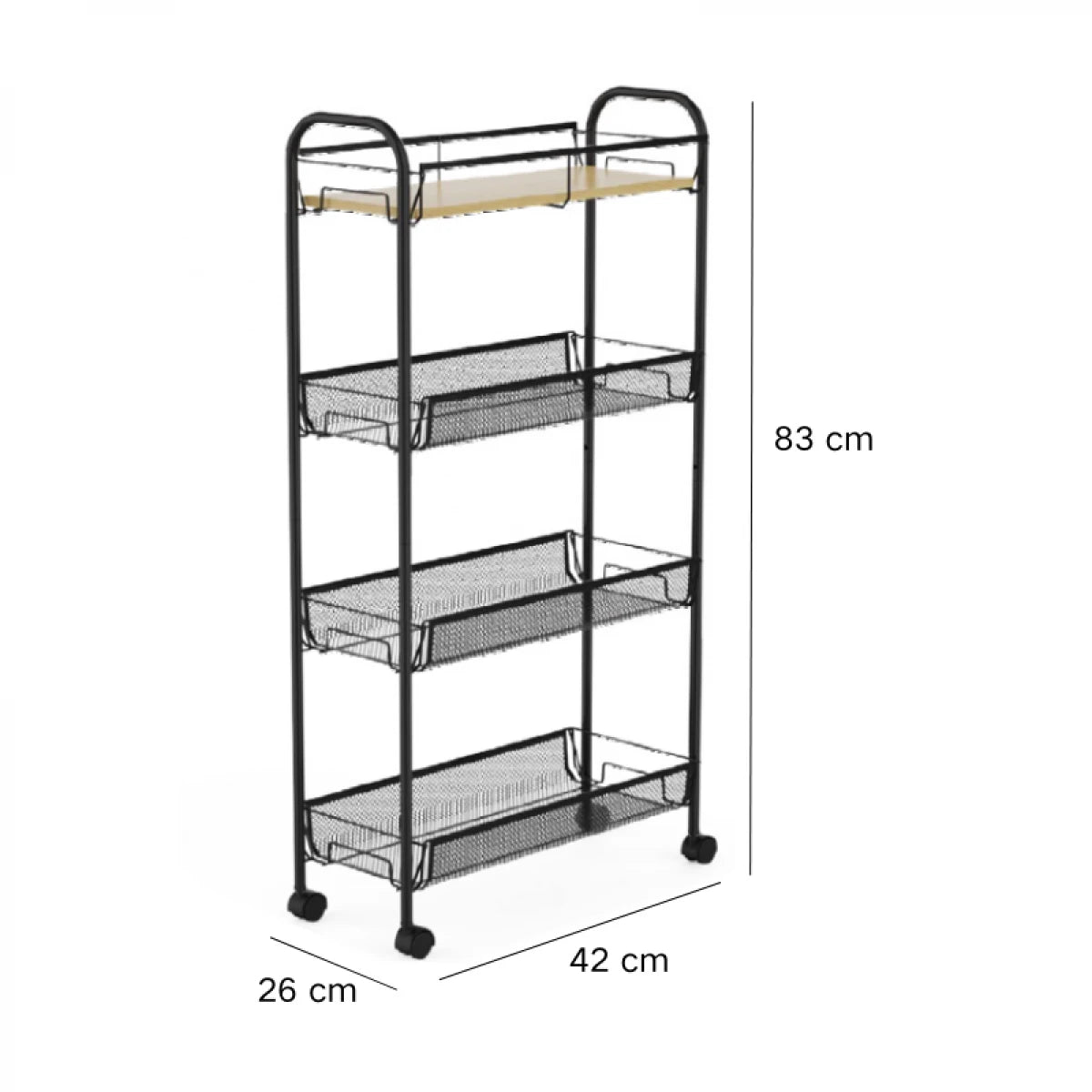 Suport slim metalic cu 4 nivele, 1 polita din MDF, rotativ 360°, 42 (L) x 26 (l) x 83 (H) c, negru