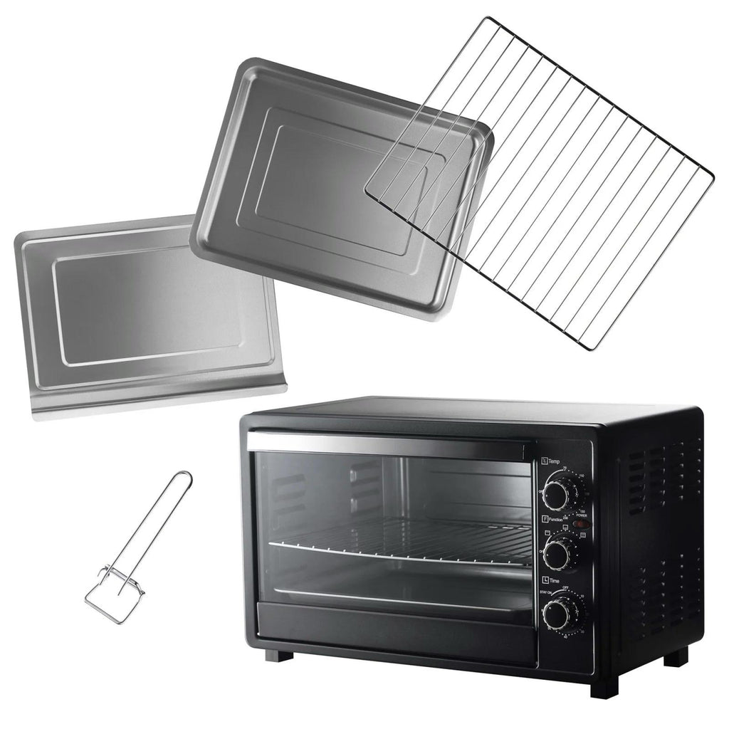 Cuptor Electric XXL Prime Heim 36L, 1500W, 3 Funcții de Gătire, Temporizator cu Alarmă Sonoră, Tavă și Grătar Inox, Capacitate Mare, Ușă Transparentă
