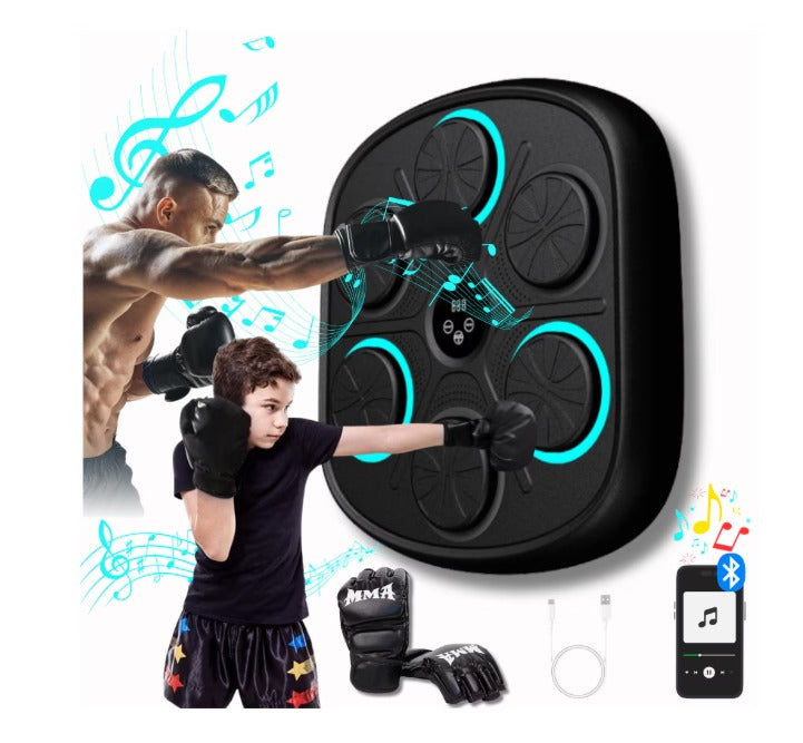Tinta Lovituri Box, Difuzor Incorporat, Conexiune Bluetooth, Display pentru Monitorizarea Loviturilor, Iluminare LED a Zonei de Lovire, Montabil pe perete, Manusi Incluse, Pentru Copii si Adulti