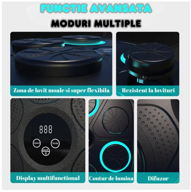 Tinta Lovituri Box, Difuzor Incorporat, Conexiune Bluetooth, Display pentru Monitorizarea Loviturilor, Iluminare LED a Zonei de Lovire, Montabil pe perete, Manusi Incluse, Pentru Copii si Adulti