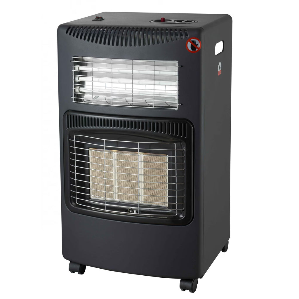 Soba pe gaz GPL si electrica , aprindere piezo-electrica, 3 placi de incalzire ceramic putere totala 4.2kW, sistem de oprire automata a gazului, Negru