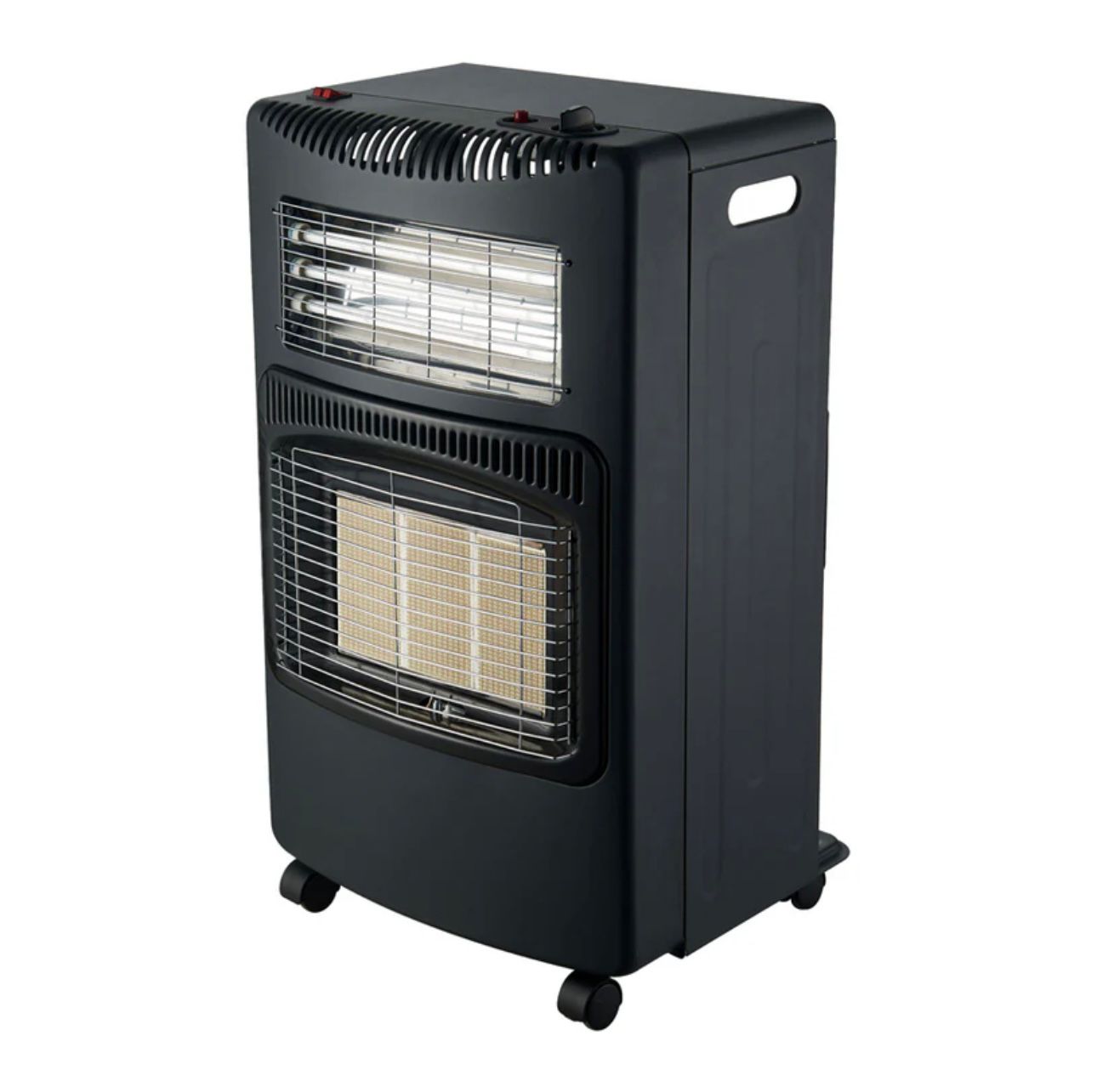 Soba pe gaz GPL si electrica , aprindere piezo-electrica, 3 placi de incalzire ceramic putere totala 4.2kW, sistem de oprire automata a gazului, Negru