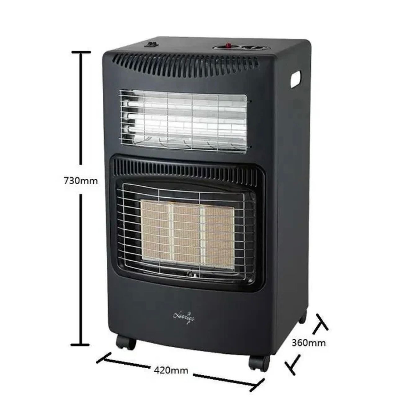 Soba pe gaz GPL si electrica , aprindere piezo-electrica, 3 placi de incalzire ceramic putere totala 4.2kW, sistem de oprire automata a gazului, Negru