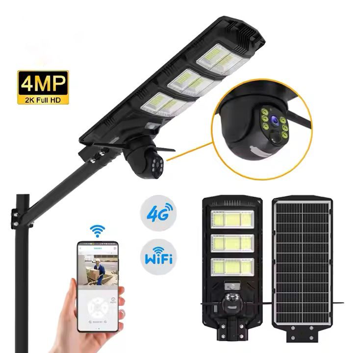 Lampa Solară cu Cameră de Supraveghere Încorporată, WiFi/4G, IP65, 450W