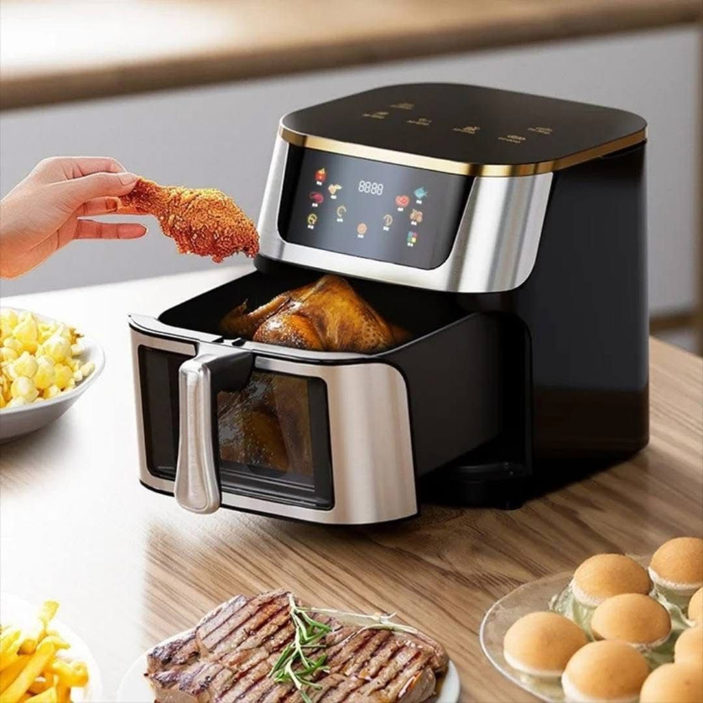 Friteuza cu Aer Cald, Gatire fara ulei, 3000 W, Capacitate 12 L, Control Touch, Afisaj Digital, Fereastra vizuala, Temperatura 80-200 grade, Argintiu/Negru