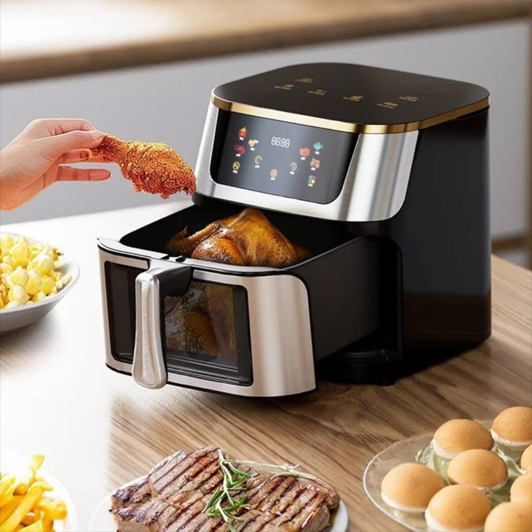 Friteuza cu Aer Cald, Gatire fara ulei, 3000 W, Capacitate 12 L, Control Touch, Afisaj Digital, Fereastra vizuala, Temperatura 80-200 grade, Argintiu/Negru