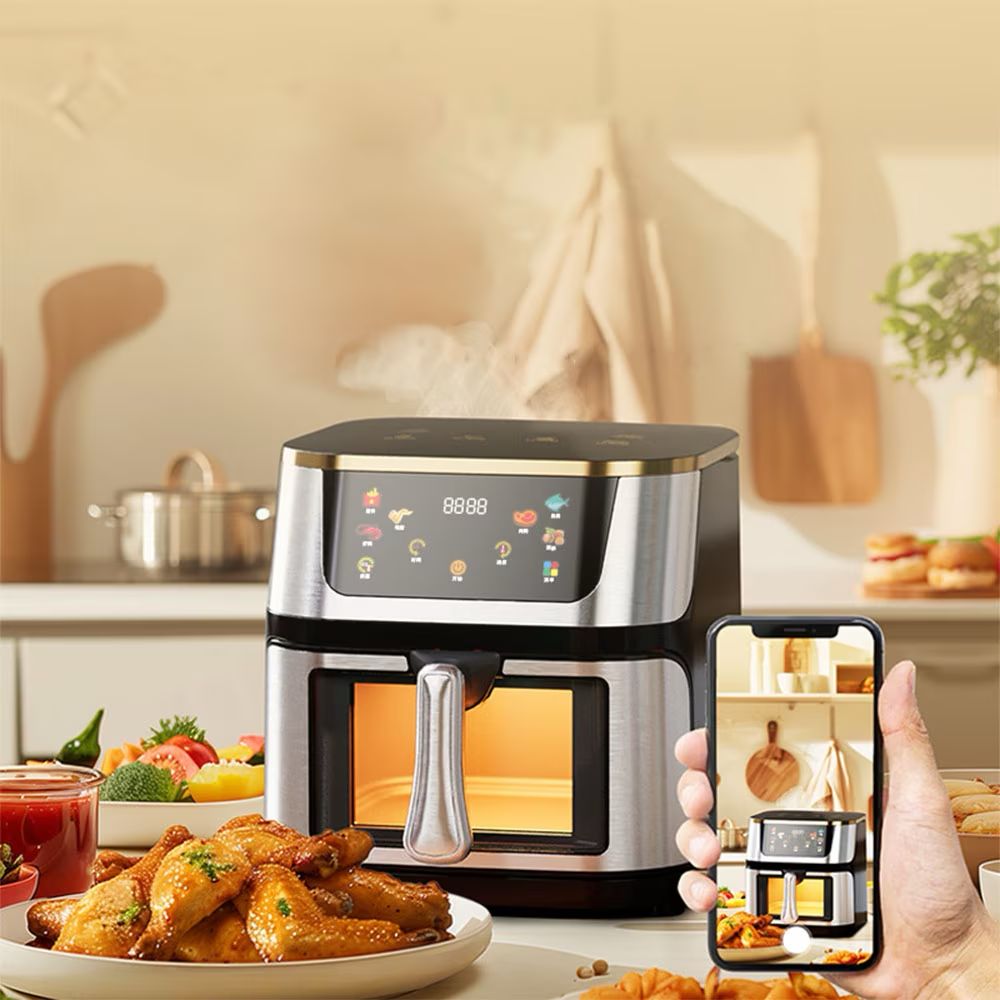 Friteuza cu Aer Cald, Gatire fara ulei, 3000 W, Capacitate 12 L, Control Touch, Afisaj Digital, Fereastra vizuala, Temperatura 80-200 grade, Argintiu/Negru