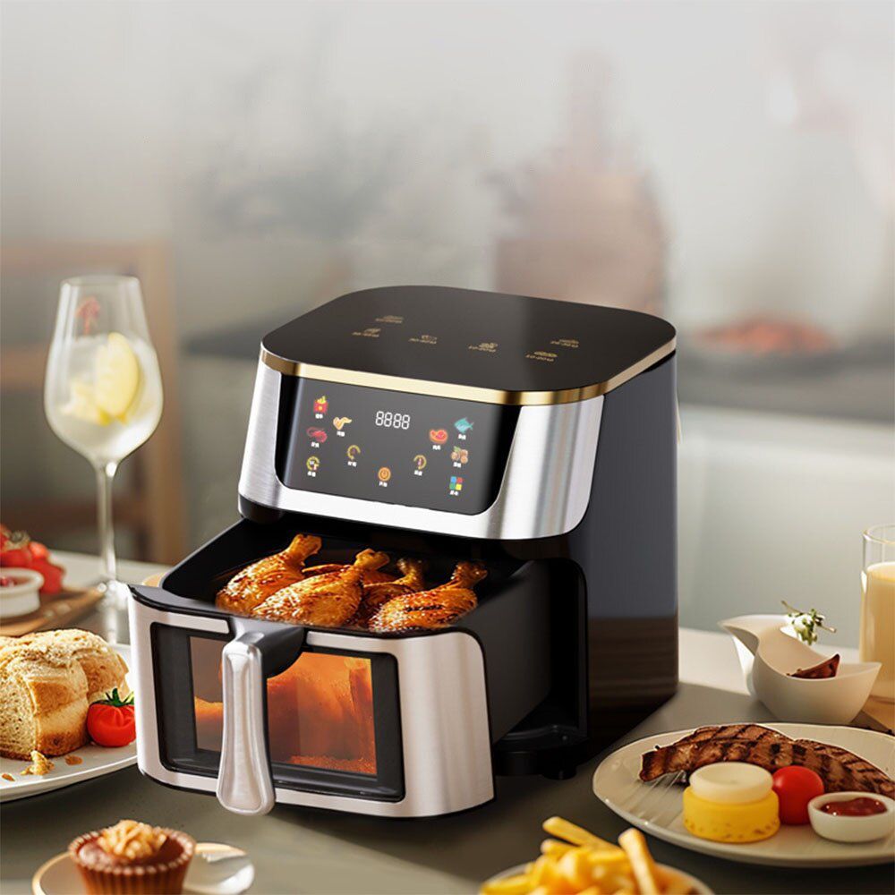 Friteuza cu Aer Cald, Gatire fara ulei, 3000 W, Capacitate 12 L, Control Touch, Afisaj Digital, Fereastra vizuala, Temperatura 80-200 grade, Argintiu/Negru