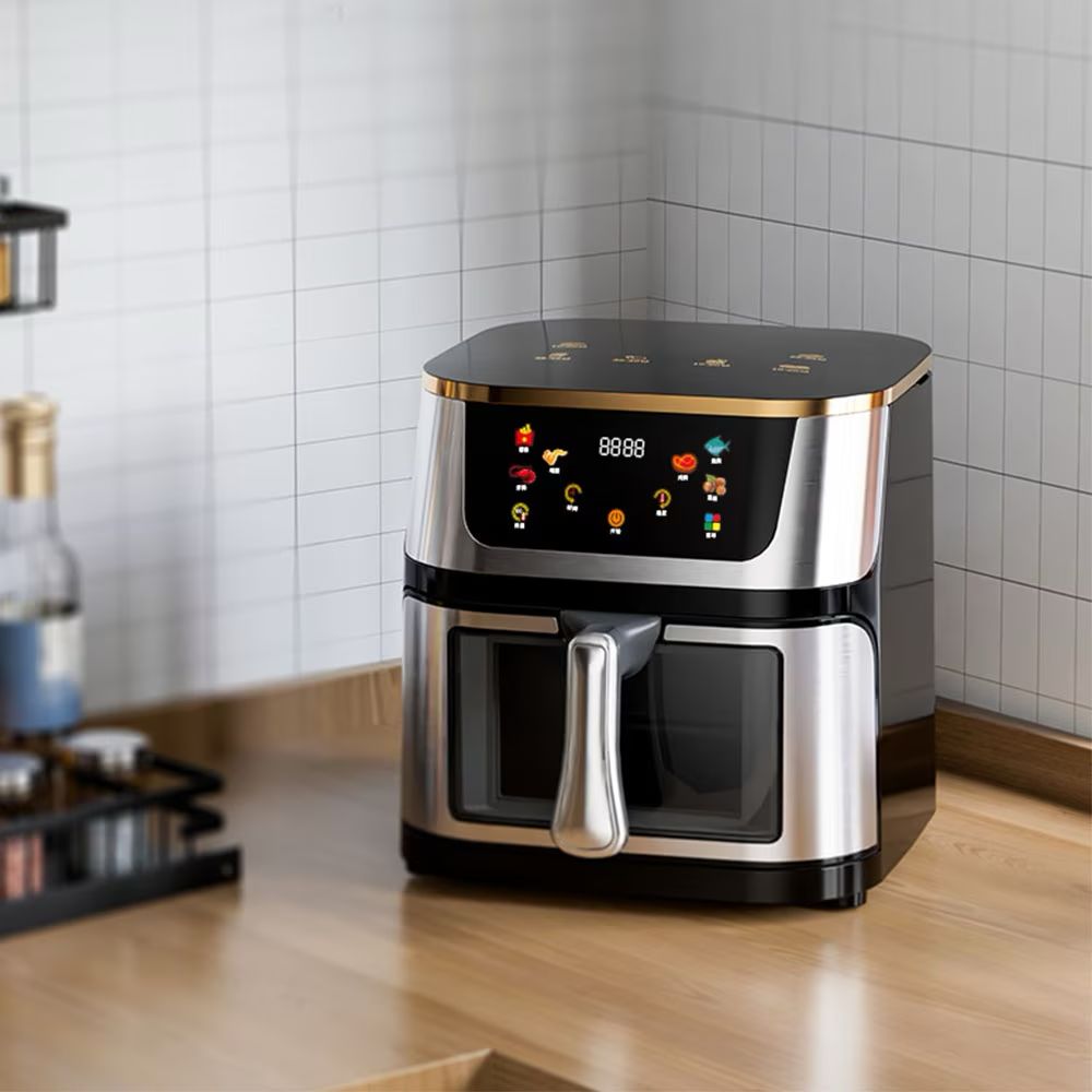 Friteuza cu Aer Cald, Gatire fara ulei, 3000 W, Capacitate 12 L, Control Touch, Afisaj Digital, Fereastra vizuala, Temperatura 80-200 grade, Argintiu/Negru