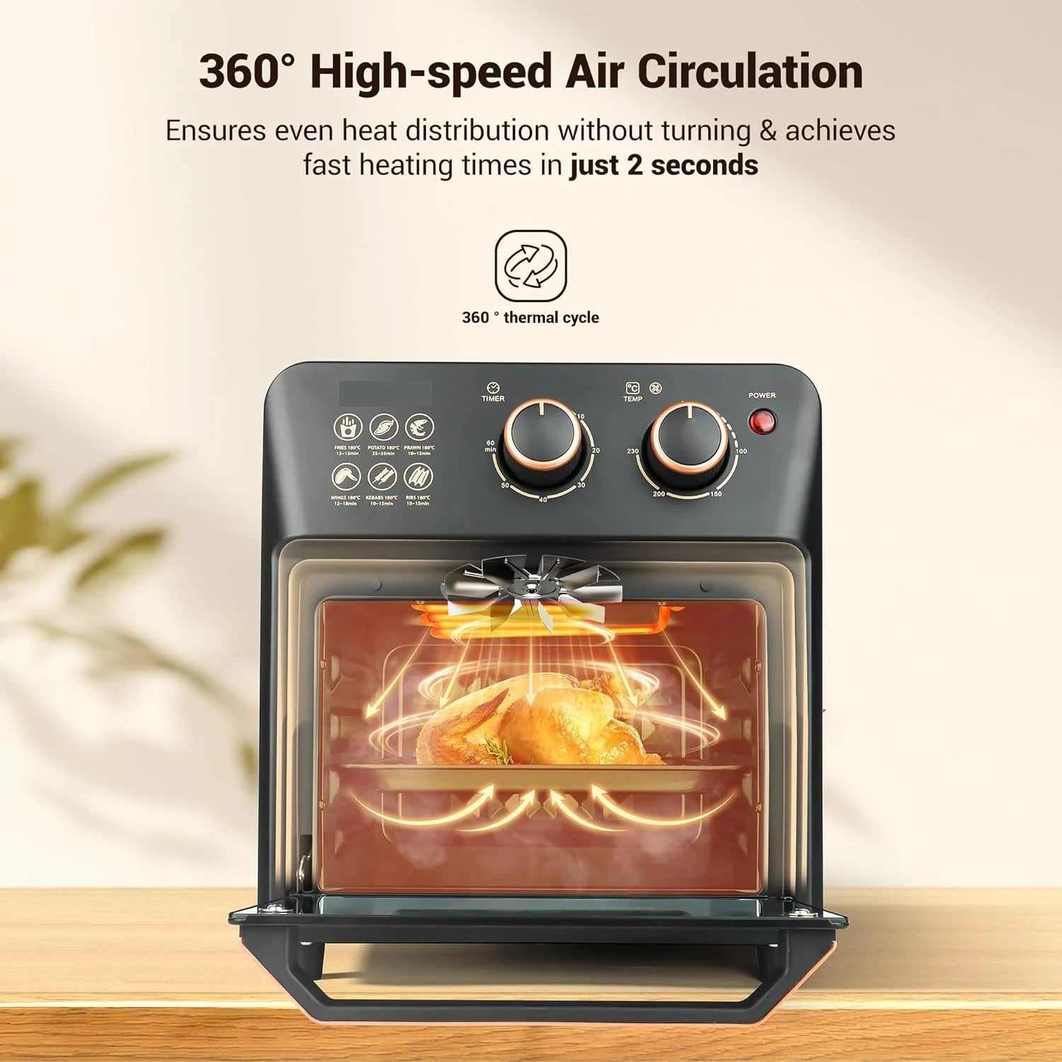 Cuptor Electric Airfryer cu Grill, Capacitate 12L, Tehnologie de Circulație a Aerului 360° – Gătire Versatilă și Curățare Ușoară + Carte Retete Cadou