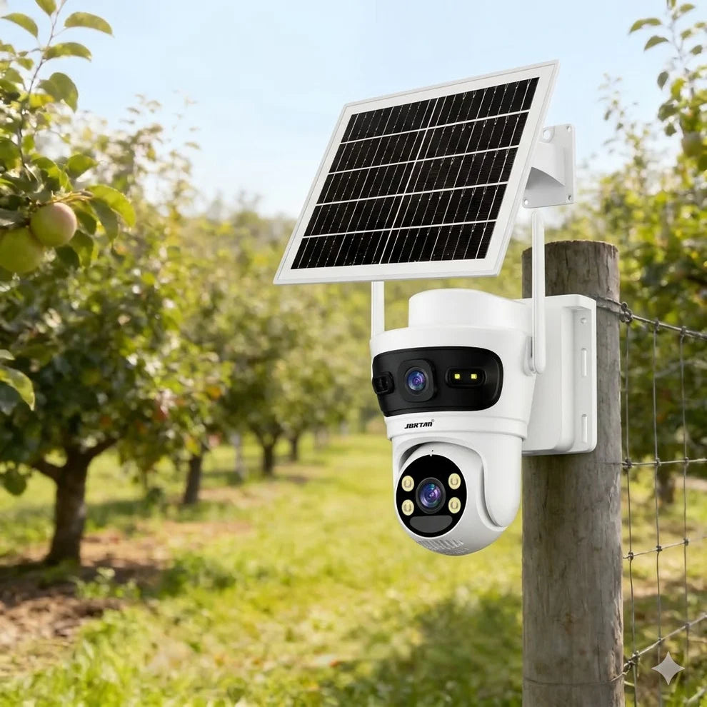 Camera de Supraveghere cu 2 Lentile 6MP, 4G, Panou Solar, 18.000mA PTZ 355°, Jortan 4GHD, IP66, HD, 1920 x 1080 Pixeli + Card 32GB CADOU - ALB