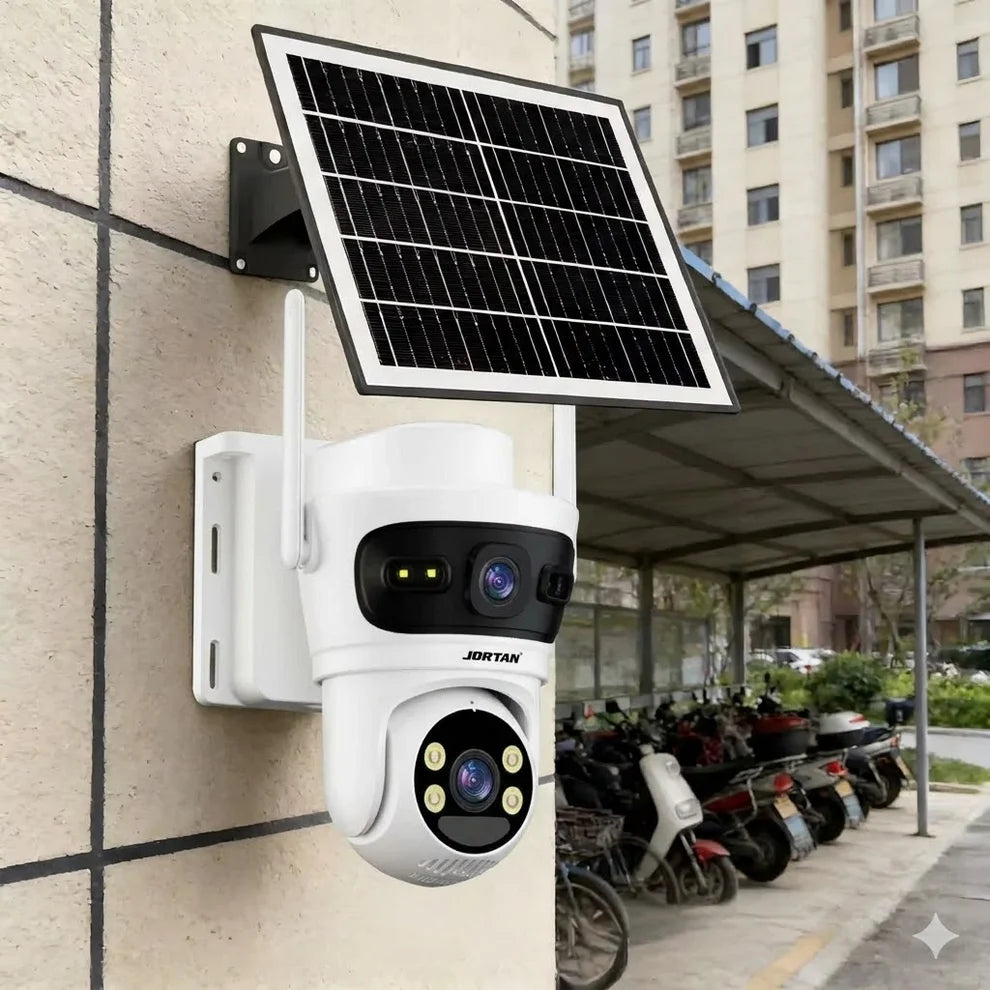 Camera de Supraveghere cu 2 Lentile 6MP, 4G, Panou Solar, 18.000mA PTZ 355°, Jortan 4GHD, IP66, HD, 1920 x 1080 Pixeli + Card 32GB CADOU - ALB