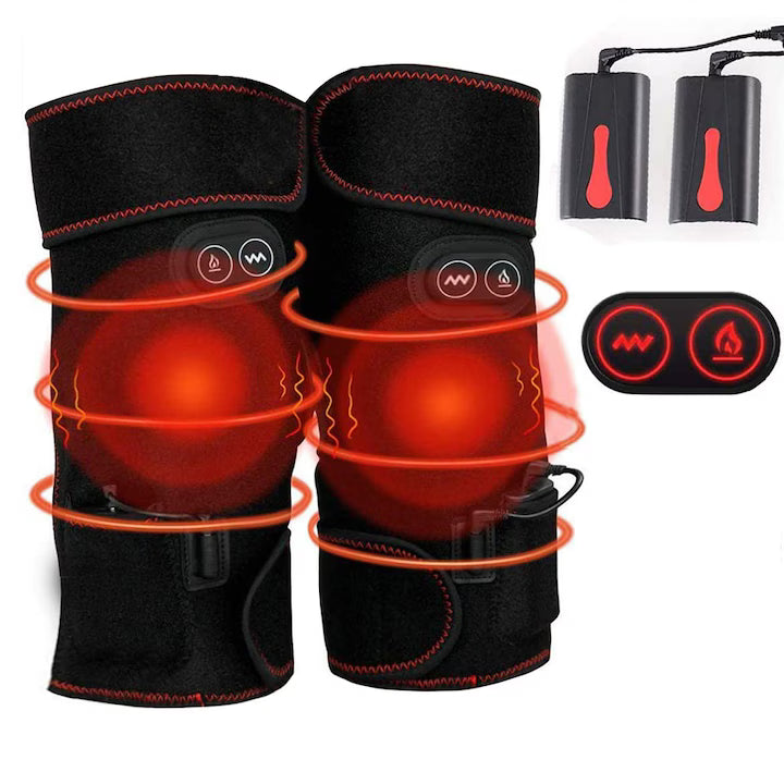 Set 2 Aparate de Masaj pentru Genunchi, 6 Trepte de Vibratie si 3 Nivele de Temperatura, Ideal pentru circulatia sangelui, Dureri articulare, Crampe musculare, Prindere usoara, Putere 5W