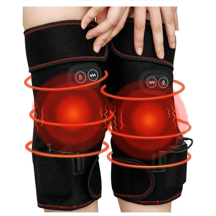 Set 2 Aparate de Masaj pentru Genunchi, 6 Trepte de Vibratie si 3 Nivele de Temperatura, Ideal pentru circulatia sangelui, Dureri articulare, Crampe musculare, Prindere usoara, Putere 5W