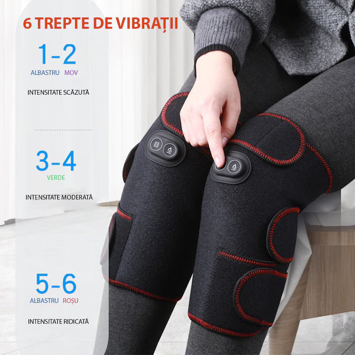 Set 2 Aparate de Masaj pentru Genunchi, 6 Trepte de Vibratie si 3 Nivele de Temperatura, Ideal pentru circulatia sangelui, Dureri articulare, Crampe musculare, Prindere usoara, Putere 5W