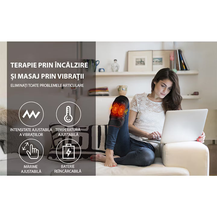 Set 2 Aparate de Masaj pentru Genunchi, 6 Trepte de Vibratie si 3 Nivele de Temperatura, Ideal pentru circulatia sangelui, Dureri articulare, Crampe musculare, Prindere usoara, Putere 5W