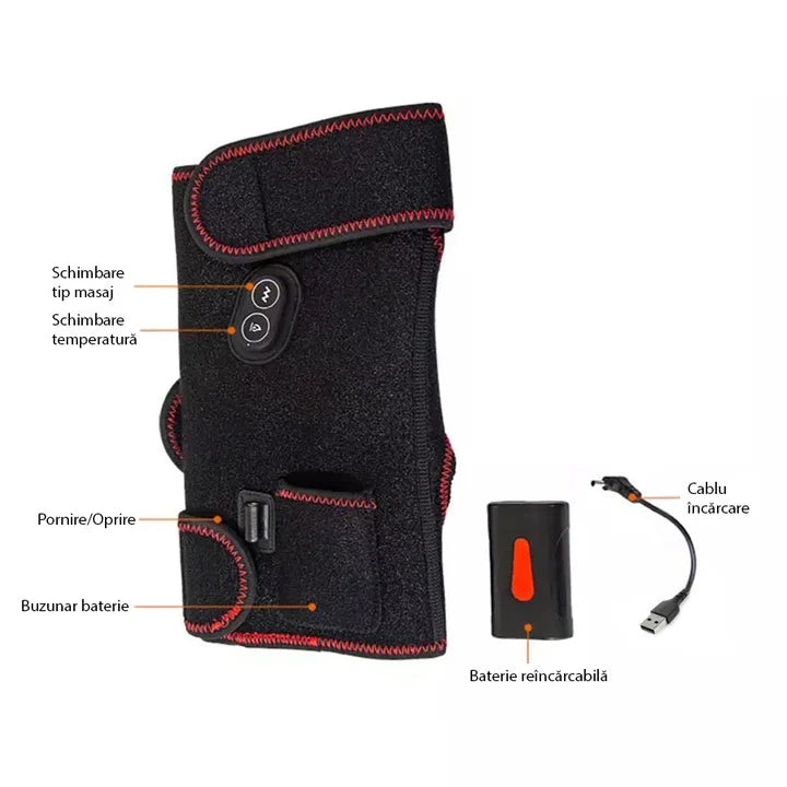 Set 2 Aparate de Masaj pentru Genunchi, 6 Trepte de Vibratie si 3 Nivele de Temperatura, Ideal pentru circulatia sangelui, Dureri articulare, Crampe musculare, Prindere usoara, Putere 5W