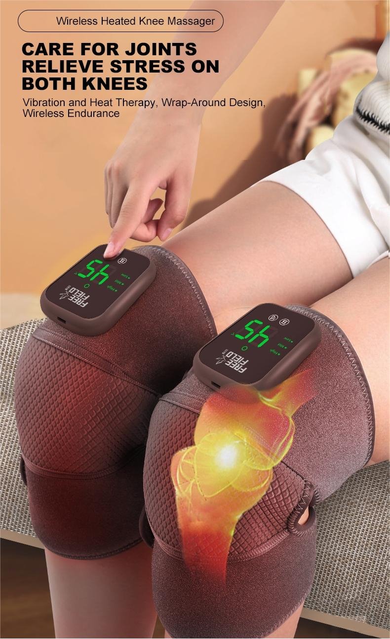 Set 2 Aparate tip Genunchiera cu 3 functii de Incalzire si 3 functii de Masaj tip Vibratii, Acumulator Incorporat 4000 mAh, Ameliorareaza Durerea de Umar, Cot, Genunchi, Marime Universala, Negru