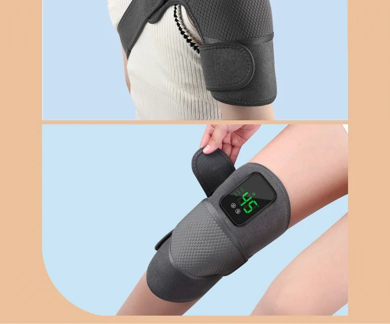 Set 2 Aparate tip Genunchiera cu 3 functii de Incalzire si 3 functii de Masaj tip Vibratii, Acumulator Incorporat 4000 mAh, Ameliorareaza Durerea de Umar, Cot, Genunchi, Marime Universala, Negru