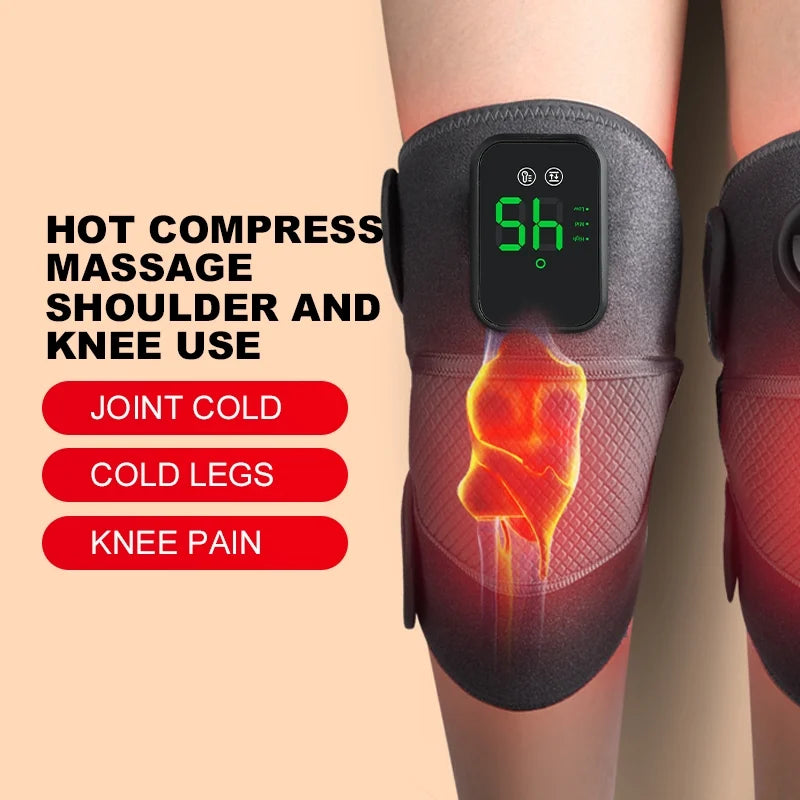 Set 2 Aparate tip Genunchiera cu 3 functii de Incalzire si 3 functii de Masaj tip Vibratii, Acumulator Incorporat 4000 mAh, Ameliorareaza Durerea de Umar, Cot, Genunchi, Marime Universala, Negru
