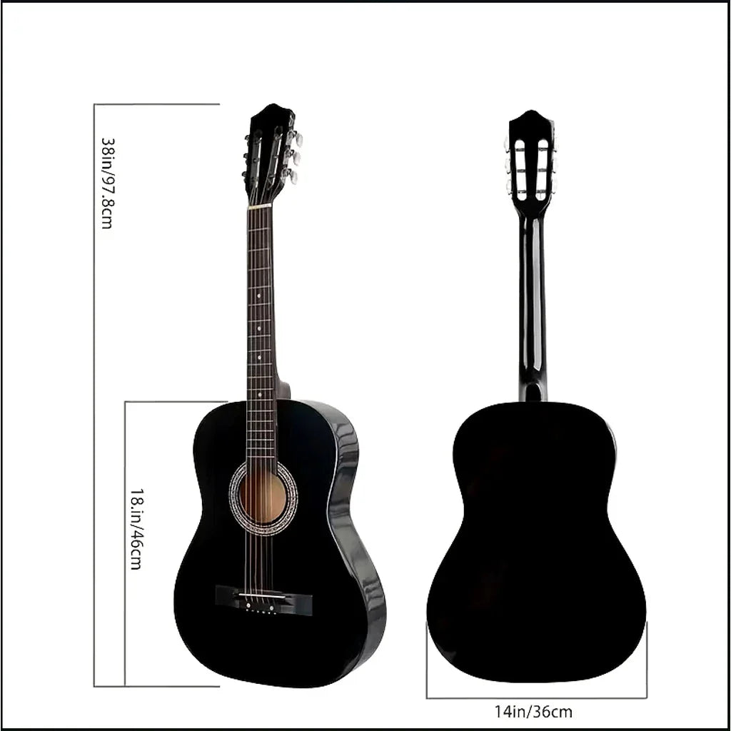 Chitara Clasica 4/4 Neagra, 38" (95cm), Lemn, 6 Corzi metalice, 20 De Taste.